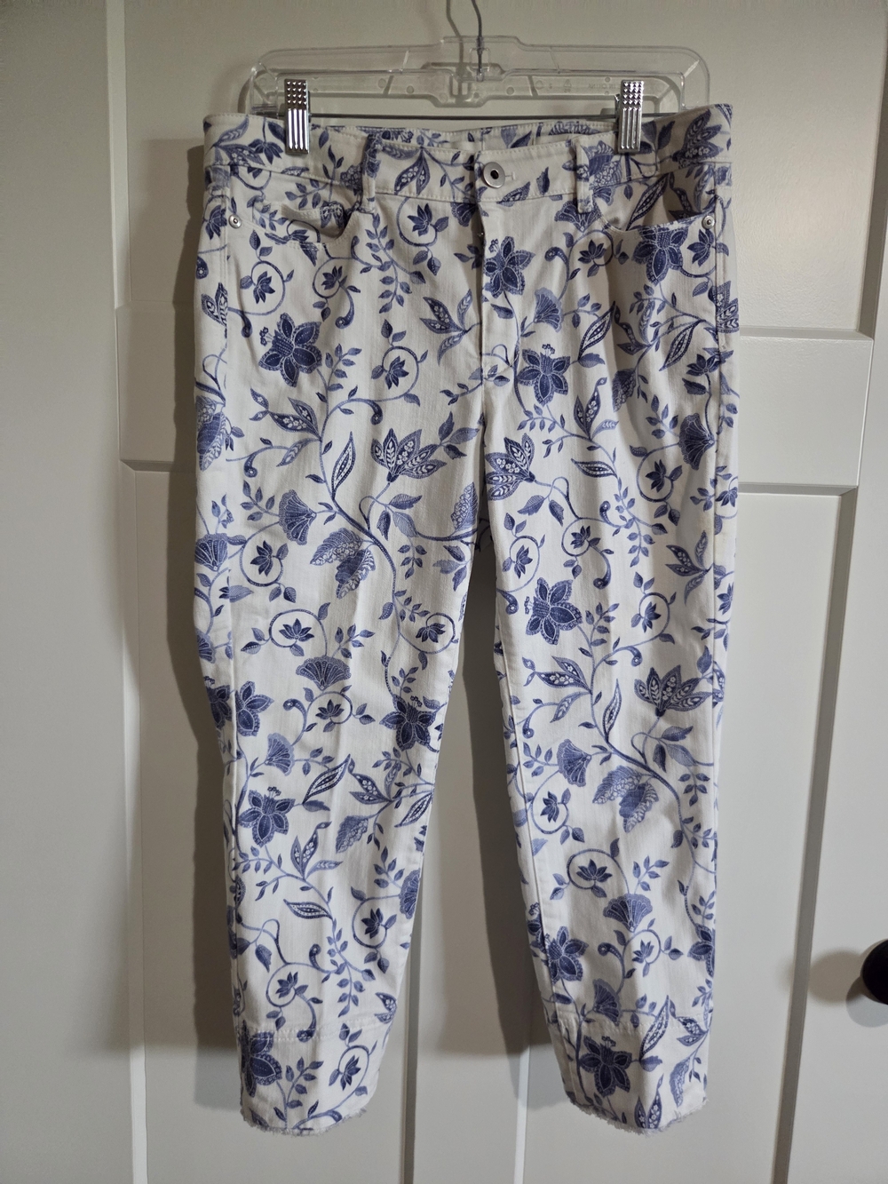 J. Jill White Ankle Jeans with Blue Floral Print